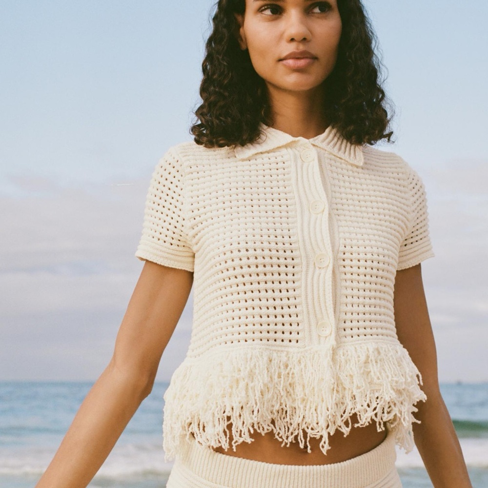 Zara Cream Knit Fringe Top